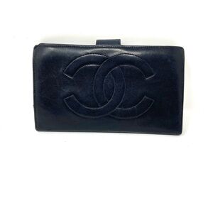 Vintage Chanel Black Lambskin CC Long Wallet – 90s, Authentic, Made In France